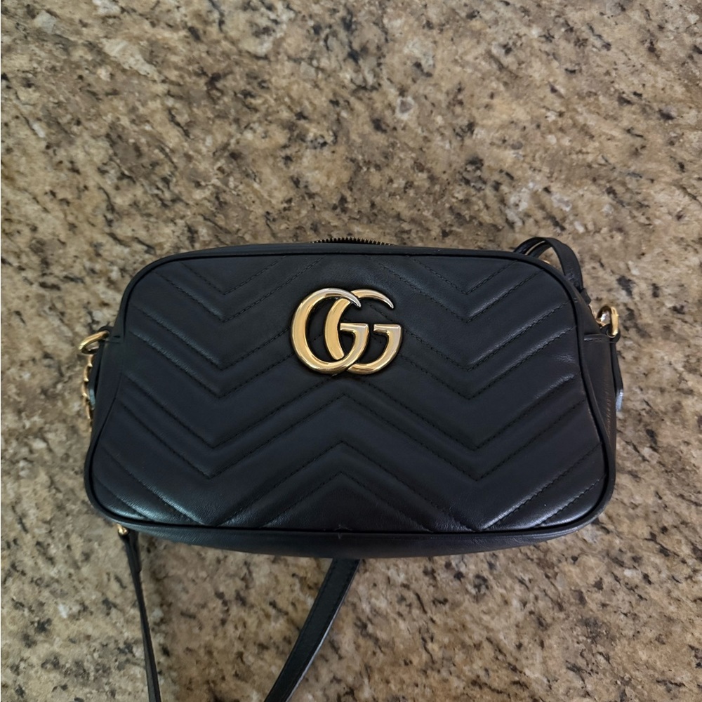 Gucci Black Chevron Quilted Crossbody Bag